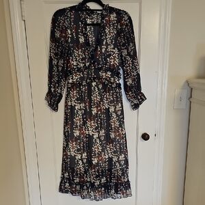 SHEIN Navy Blue Floral Long Sleeve Dress
